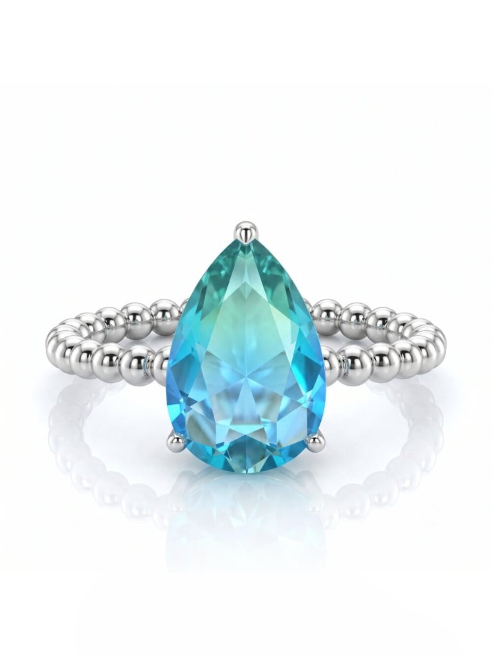 Blue & Teal Green Tourmaline Pear Ring, 925 Sterling Silver Charmed Mermaid